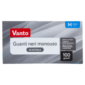Vanto Guanti Monouso In Nitrile Neri Misura Media (7-7,5) Dispenser 100 Pezzi