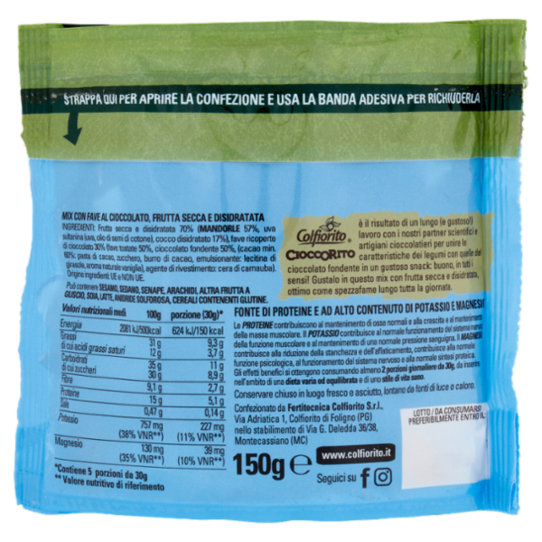 Colfiorito Cioccorito Mix Fave Tostate Ricoperte di Cioccolato Fondente, Mandorle e Cocco 150 g