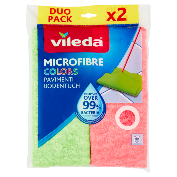 Vileda Microfibre Colors per rimuovere oltre il 99%* dei batteri, anche solo con acqua 50x40 cm 2 pz