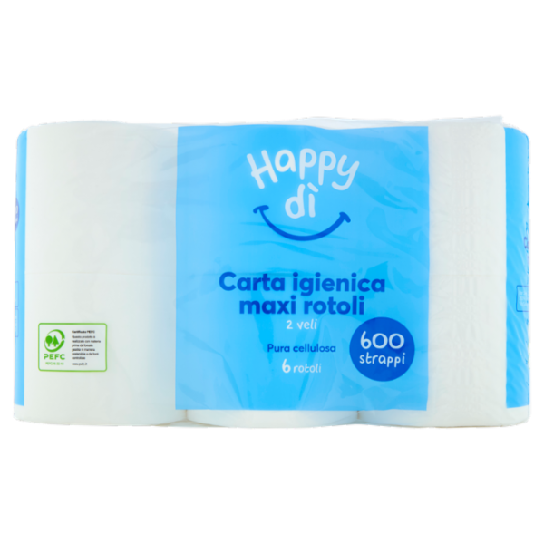 Happy dì Carta Igienica maxi rotoli 2 Veli 600 Strappi 6 Rotoli