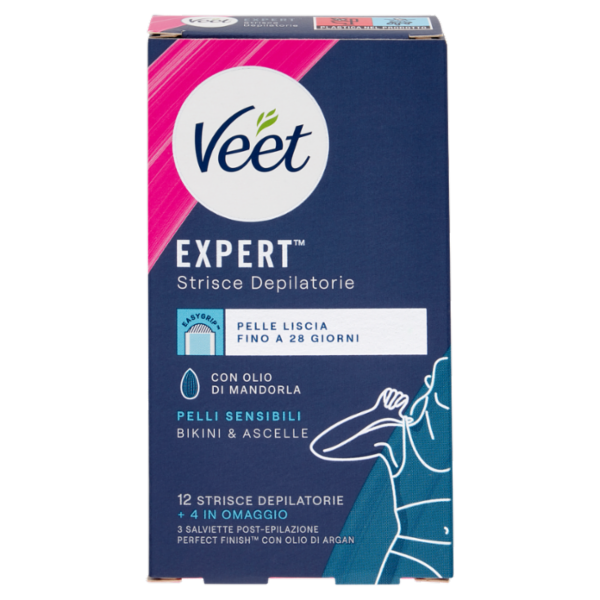 Veet Expert Strisce Ascelle e Zona Bikini Pelli Sensibili, 16 Strisce