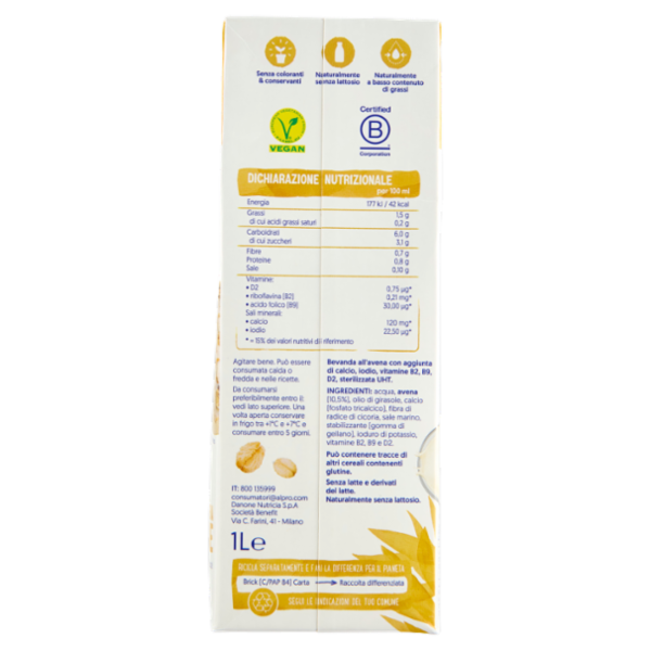ALPRO Classico Bevanda Vegetale all'Avena, Senza Lattosio, Povero di Grassi, 1l