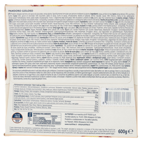 Nutrifree Pandoro Goloso Senza glutine con Gocce di Cioccolato Senza Lattosio 600 g