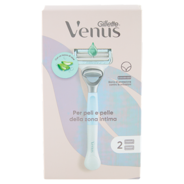 Gillette Venus per peli e pelle della zona intima Rasoio Donna, 1 Manico + 2 Lamette
