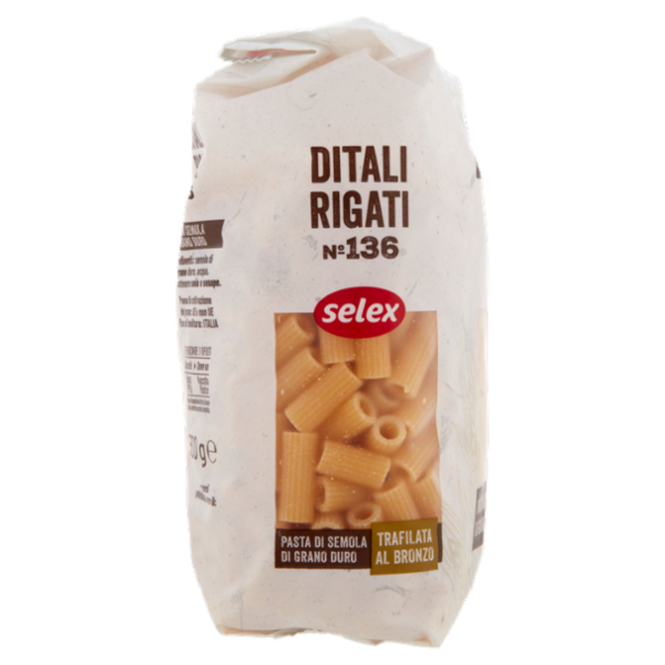 Selex Pasta di Semola Trafilata al Bronzo Ditali Rigati 500 g