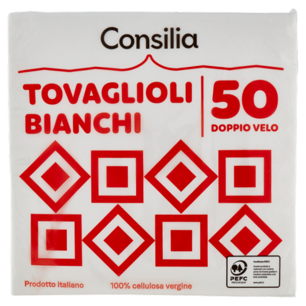 Consilia Tovaglioli 2 Veli 38x38 cm Bianchi 50 pezzi