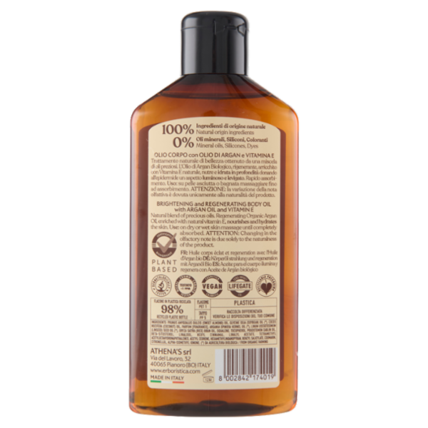 l'Erboristica Olio Corpo Illuminante Rigenerante con Olio di Argan Biologico & Vitamina E 200 ml