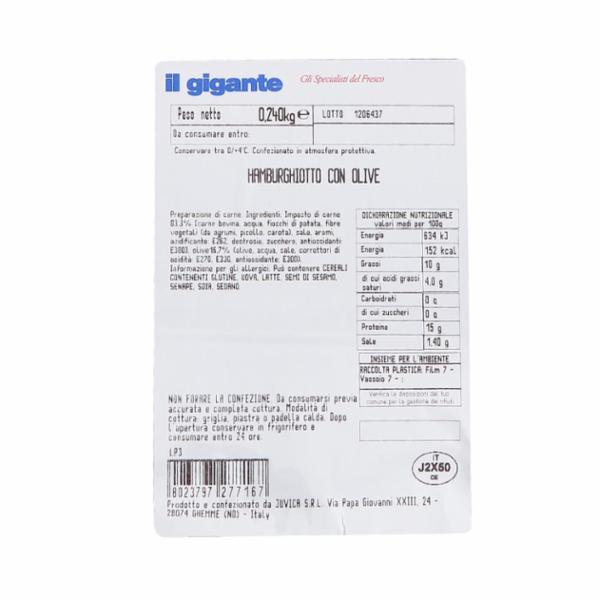 HAMBURGER : HAMBURGHIOTTO DI BOVINO ADULTO CON OLIVE G240