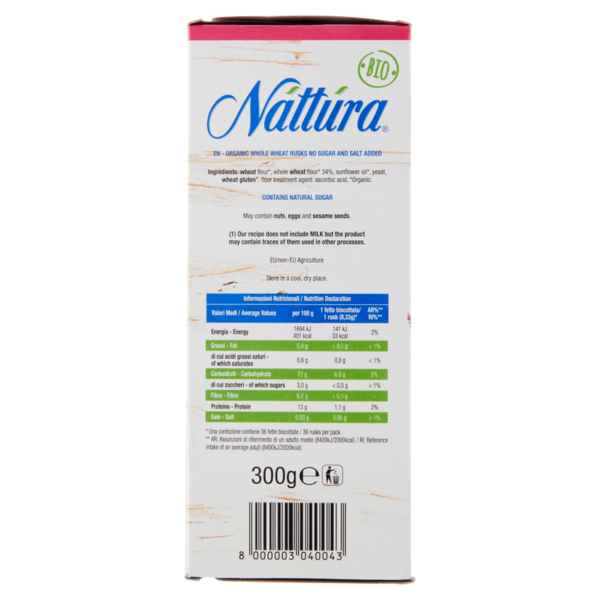Náttúra Fette biscottate integrali senza zuccheri aggiunti Bio 300 g