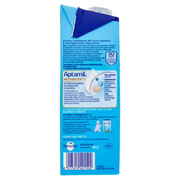 APTAMIL Nutribiotik 3 - Latte di Crescita Liquido, dal 12° mese al 24°, Fonte di Ferro, 1L