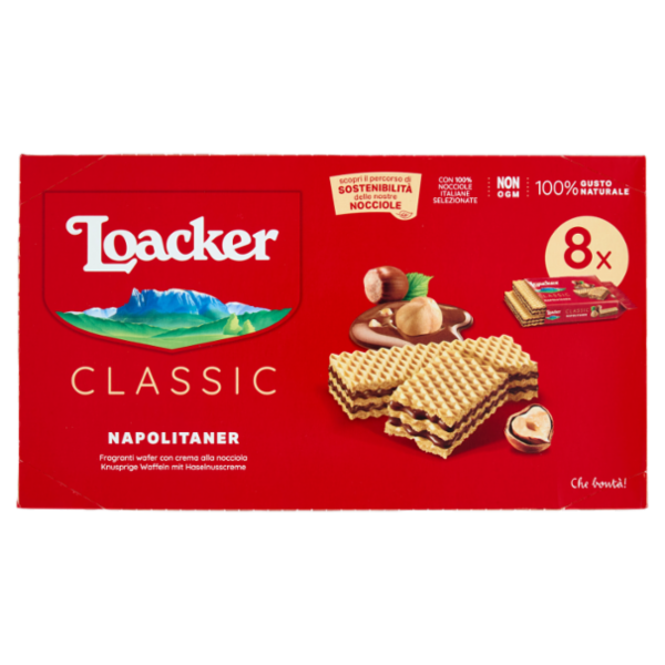 Loacker Classic Napolitaner Wafer con crema alle Nocciole 100% Italiane Wafers 45gx8