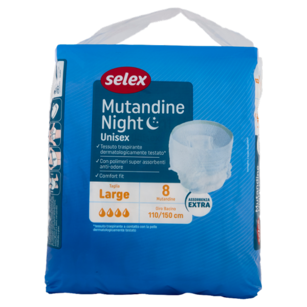 Selex Mutandine Night Unisex Assorbenza Extra Taglia Large 8 pezzi