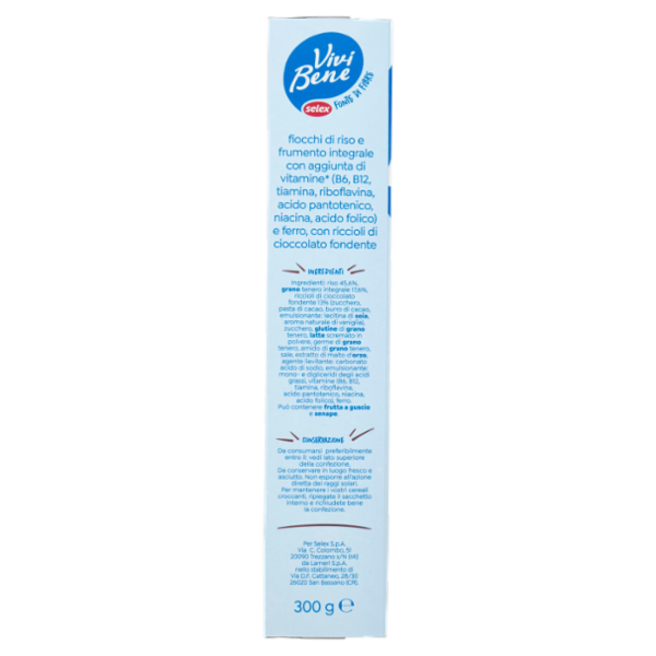 Selex Vivi Bene Fiocchi di Riso e Frumento Integrale con Riccioli di Cioccolato Fondente 300 g