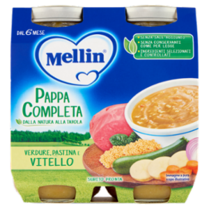 MELLIN Pappa Completa, Pastina Verdure Vitello, Dal 6° Mese, 2x250g