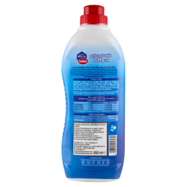 Selex Casa Bella Detersivo per Lavastoviglie Gel Tutto in 1 al Limone 650 ml