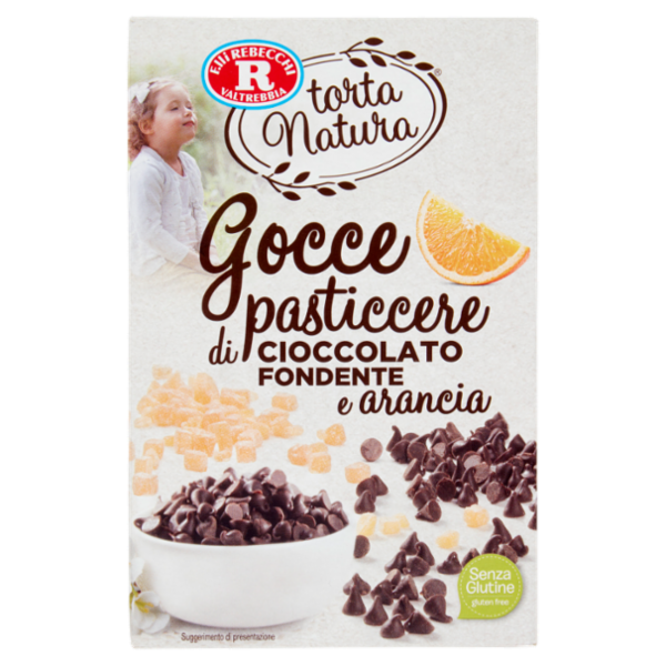 F.lli Rebecchi Valtrebbia torta Natura Gocce pasticcere di Cioccolato Fondente e arancia 90 g