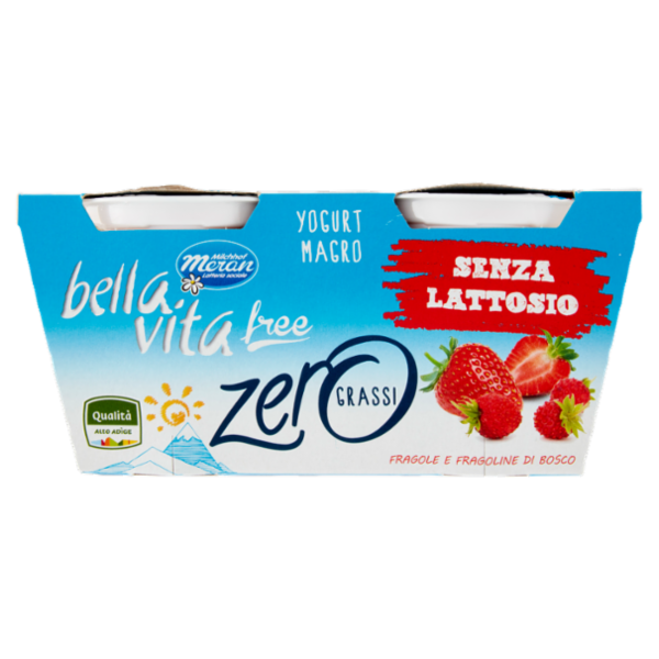 bella vita free Yogurt Magro Senza Lattosio Zero Grassi Fragole e Fragoline di Bosco 2 x 125 g