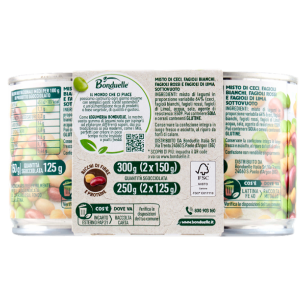 Bonduelle Mix Legumeria Ceci, Fagioli Rossi, Bianchi e Lima 2 x 150 g