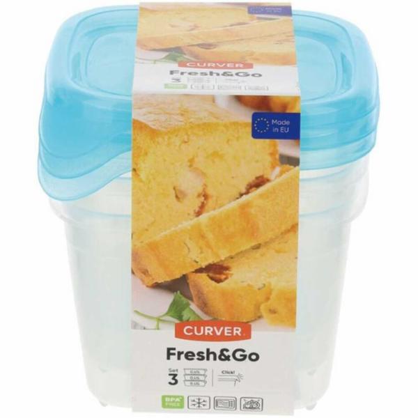 Curver Set 3 Contenitori Quadrati Fresh & Go 0.45L