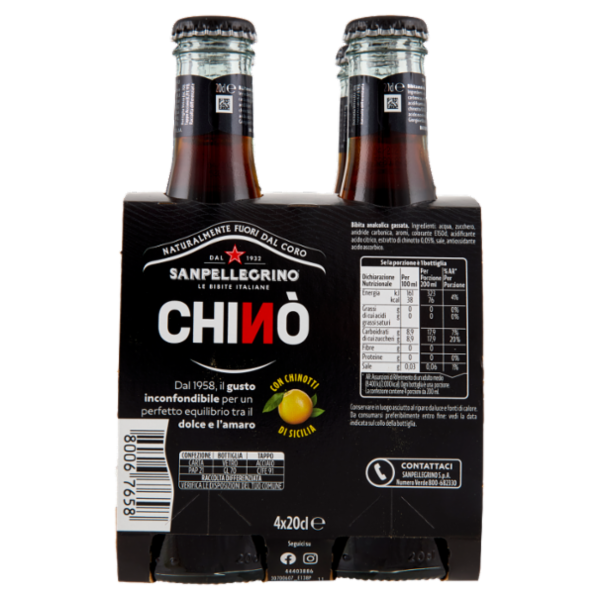 BIBITE SANPELLEGRINO, Bevande Gassate, Chinò, Vetro 4x20cl