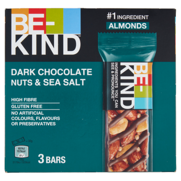 Be-Kind Barretta con Cioccolato Fondente e Sale Marino, 3 x 30 g