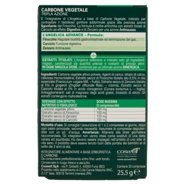L'Angelica Carbone Vegetale Tripla Azione 30 Compresse 25,5 g