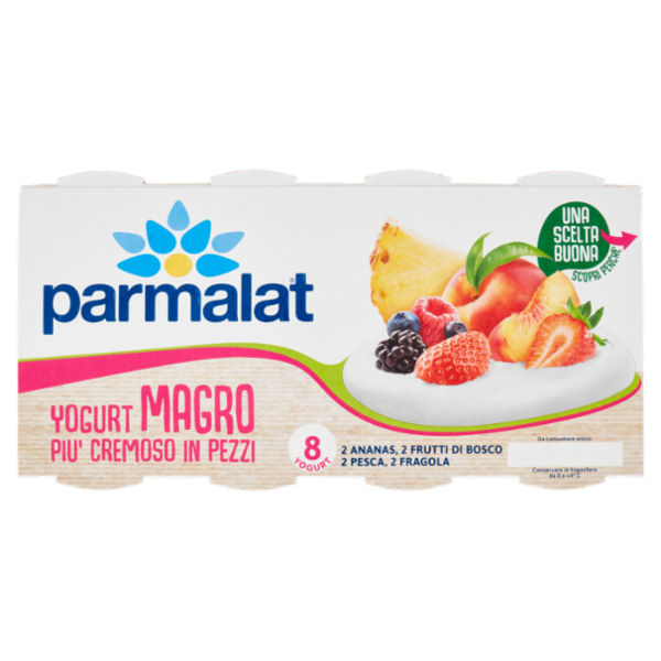 parmalat Yogurt Magro Più Cremoso in Pezzi 2 Ananas, 2 Frutti Bosco, 2 Pesca, 2 Fragola 8 x 125 g