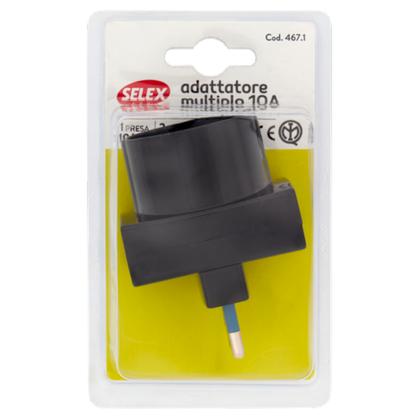 Selex Adattatore Pluristandard Spina 10A + 2 Prese 10A(Ita) + 1 Presa 10-16A(Ted) Nero