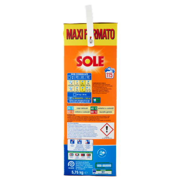 Sole Polvere lavatrice Bianco Splendente 115 lavaggi 5,75 kg