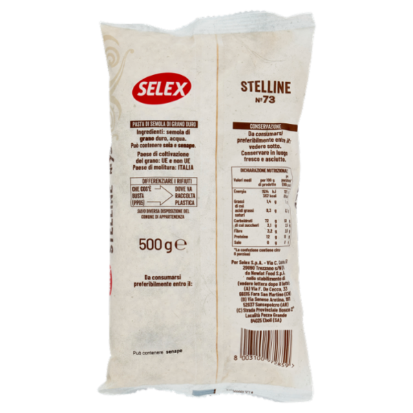 Selex Pasta di Semola Trafilata al Bronzo Stelline 500 g