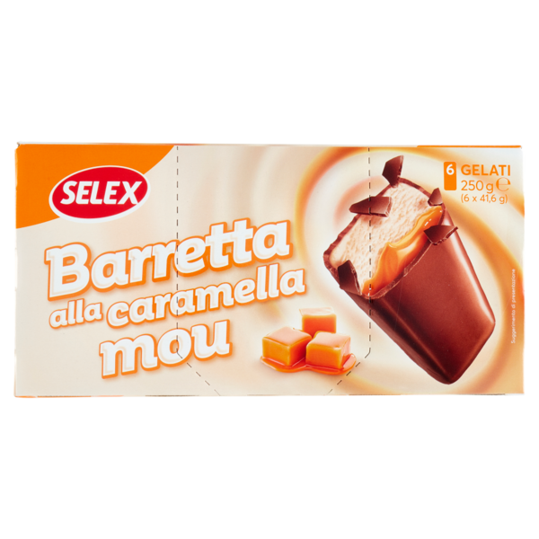 Selex 6 Barrette di Gelato alla Panna con Caramella Mou Ricoperti Cioccolato al Latte 250 g