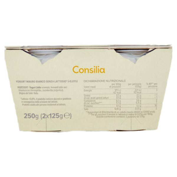 Consilia Yogurt Magro Senza Lattosio Bianco 2x125 g