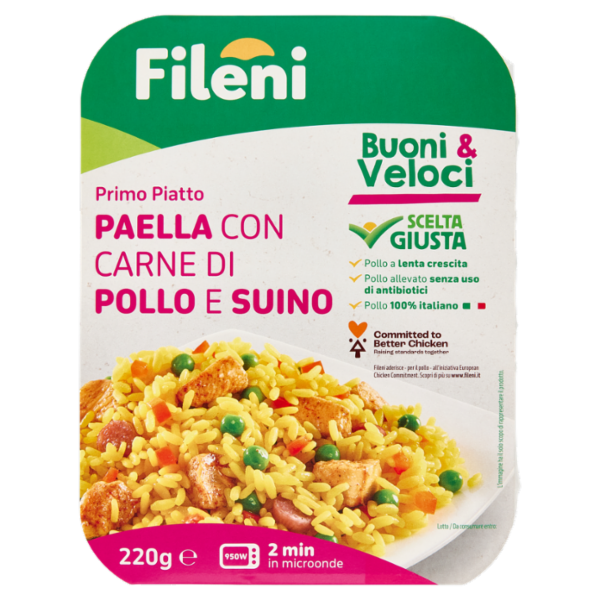 Fileni Buoni & Veloci Primo Piatto Paella con Carne di Pollo e Suino 220 g