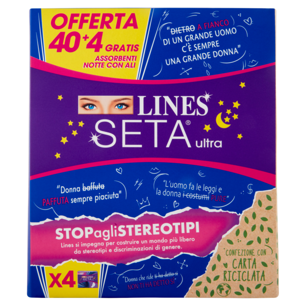 Lines Seta ultra Assorbenti Notte con Ali 40+4 pz