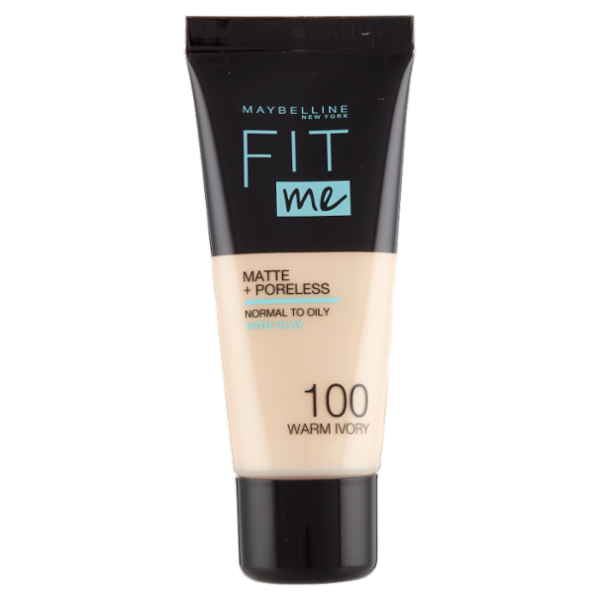 Maybelline New York Fondotinta Fit Me Matte&Poreless, Finish Opacizzante, 100 Warm Ivory