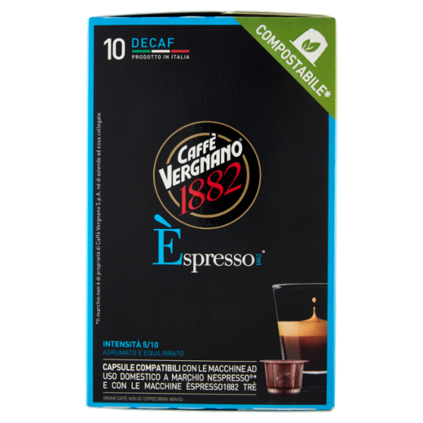 Caffè Vergnano 1882 Èspresso1882 Decaf Compostabile** Capsule Compatibili Nespresso* 10 x 5 g