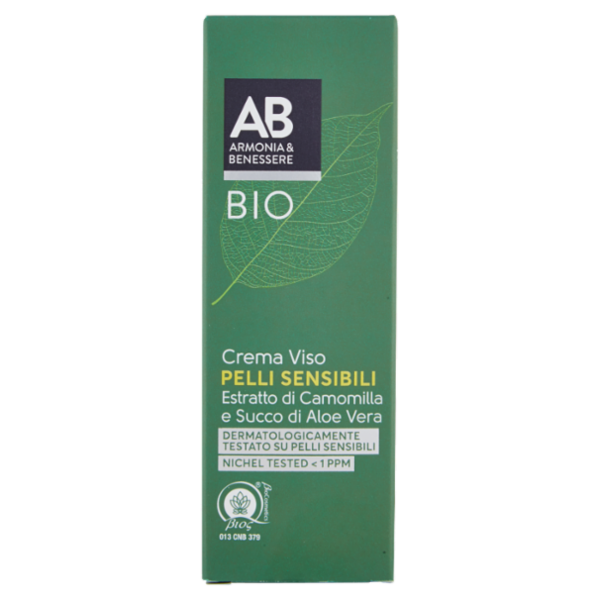 Armonia & Benessere Crema Viso per Pelli Sensibili Bio con Estratto di Camomilla e Succo Aloe 50 ml