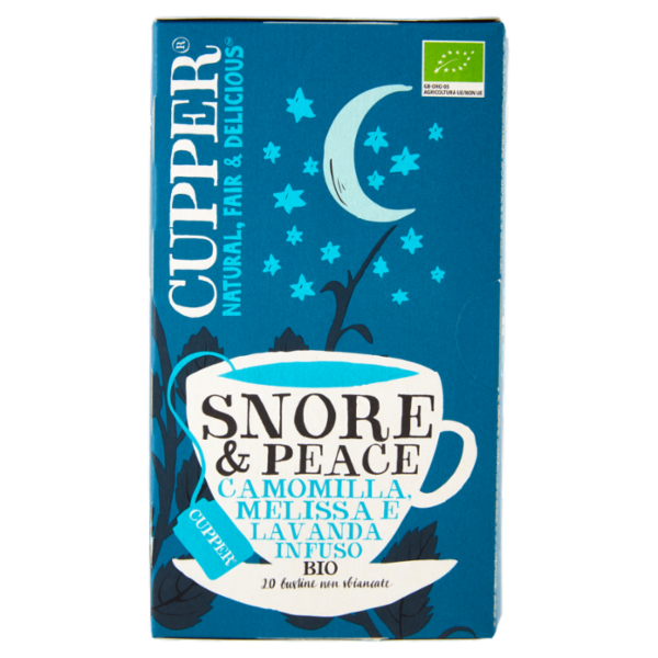 CUPPER Snore & Peace Infuso Biologico Camomilla, Melissa e Lavanda, Tisana Delicata, 20 Bustine 30 g