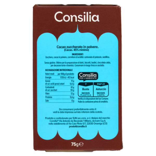 Consilia Cacao in Polvere Zuccherato 75 g