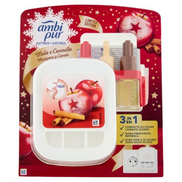 Ambi Pur Profumatore per Ambienti Diffusore Elettrico + Ricarica, Mela e Cannella 20 ml