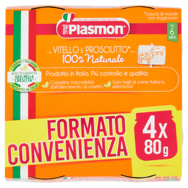 Plasmon Vitello e Prosciutto* Omogeneizzato con Carne e Cereale 4 x 80 g