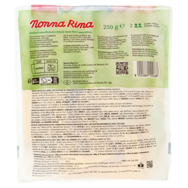 Nonna Rina Ravioloni Cotto affumicato e Robiola senza lattosio 250 g