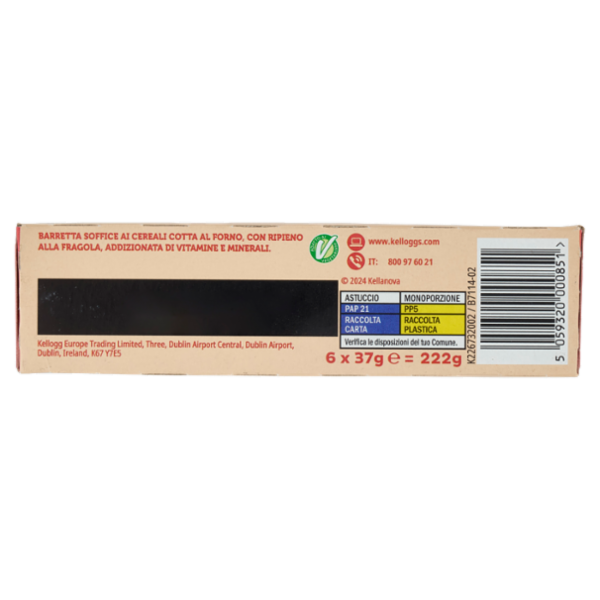 Kellogg's Barretta Morbida di Cereali Ripiena alla Fragola 6 x 37 g