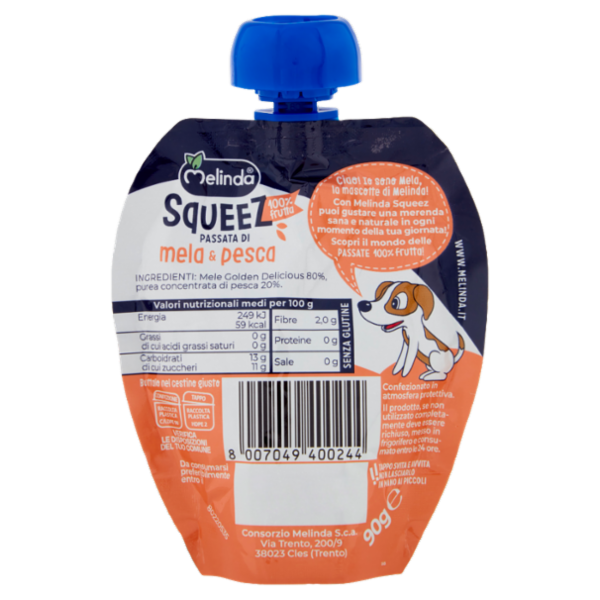 Melinda Squeez 100% frutta Passata di mela & pesca 90 g