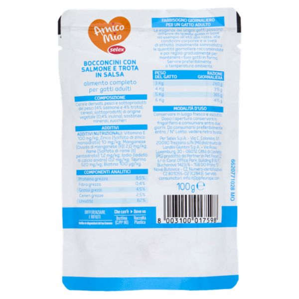 Selex Amico Mio Gatto Bocconcini con Salmone e Trota in Salsa 100 g