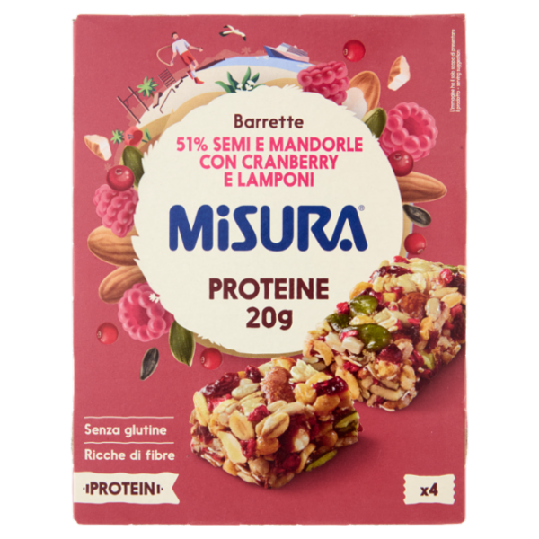 Misura Protein Barrette 51% Semi e Mandorle con Cranberry e Lamponi 4 x 30 g