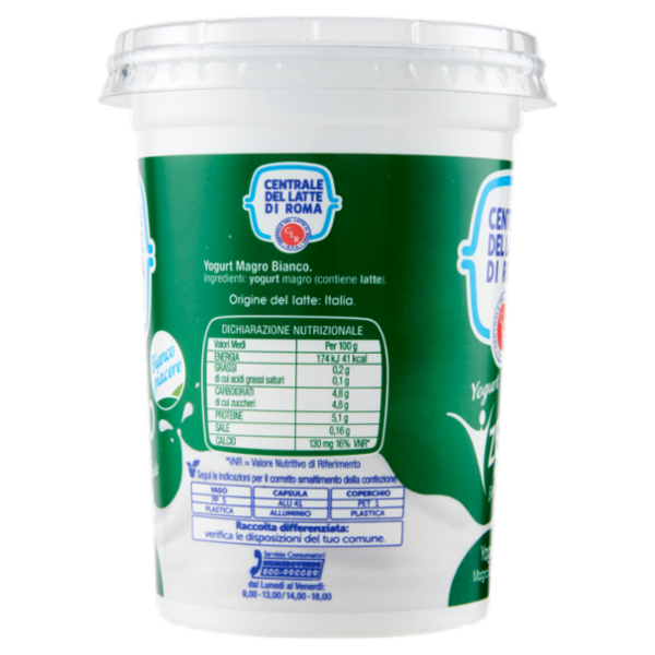 Centrale del Latte di Roma Zero Grassi Yogurt Magro Bianco 500 g