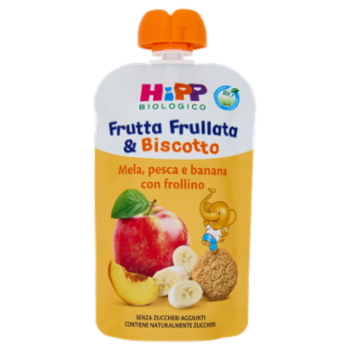 HiPP Biologico Frutta Frullata & Biscotto Mela, Pesca e Banana Con Frollino 90 g