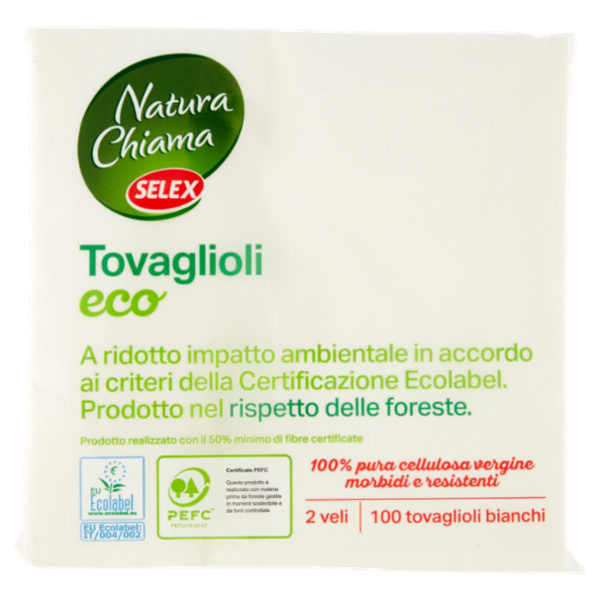 Selex Natura Chiama Tovaglioli 2 Veli 33X33 cm Bianchi 100 pezzi