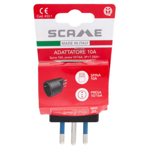 Scame Adattatore 10A Spina 10A, presa 10/16A, 2P+T 250V